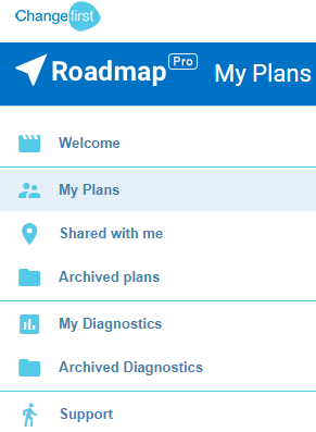 Main app menu with My Plans highlighted.