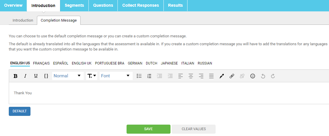 Image showing the custom completion editing page.