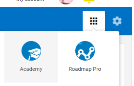 Image showing the top-level app menu with Roadmap Pro; Academy icons.