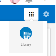 Image showing the 9-dot/waffle top-level main app menu, with Library icon shown.
