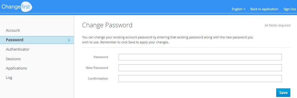 Image showing the change password page under My Account settings.