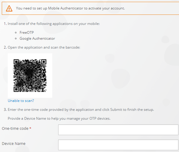 Image showing example of the configuration of one-time passcodes page.